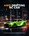 Race 1:20 RC Drift Car 4wd, lumière LED, 2 batteries, double moteur vert