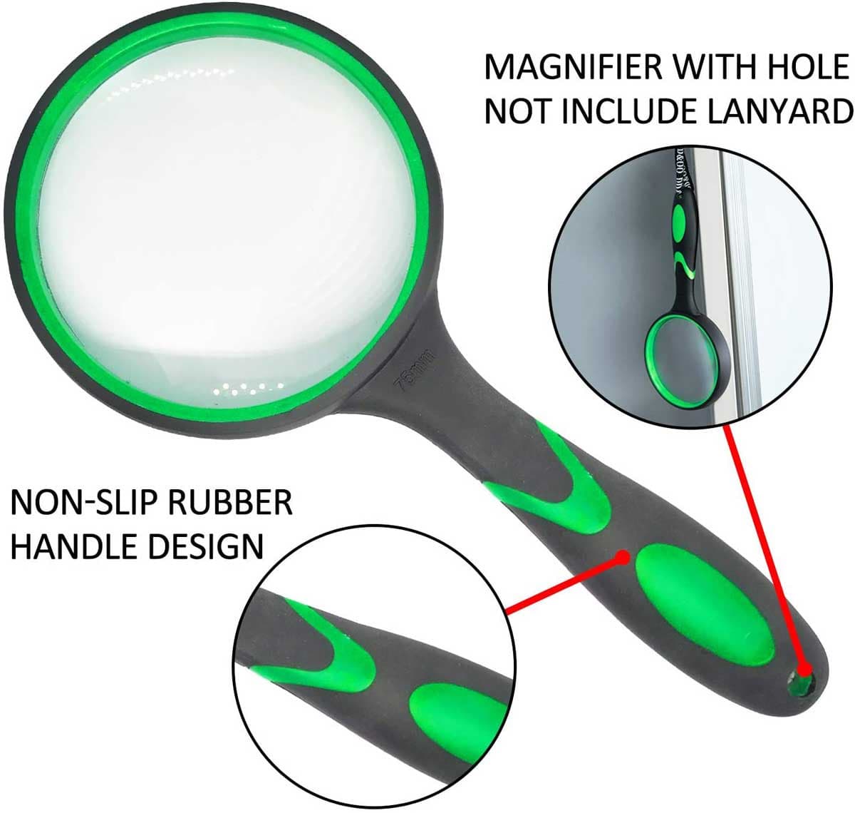 Multipurpose 10X HD thickened magnifying glass with 75MM Lens Magnifier and Non-Slip Soft Handle (Green)-EXHOBBY LIMITED.