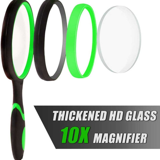 Multipurpose 10X HD thickened magnifying glass with 75MM Lens Magnifier and Non-Slip Soft Handle (Green)-EXHOBBY LIMITED.