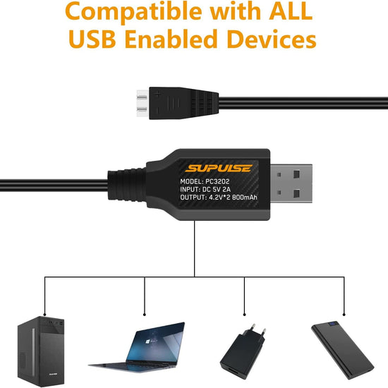 SUPULSE 2pcs USB Charger Cable 2A for 2S 7.4V LiPo Battery with XH-3Pin Plug for RC Boat RC Truck RC Plane-EXHOBBY LIMITED.