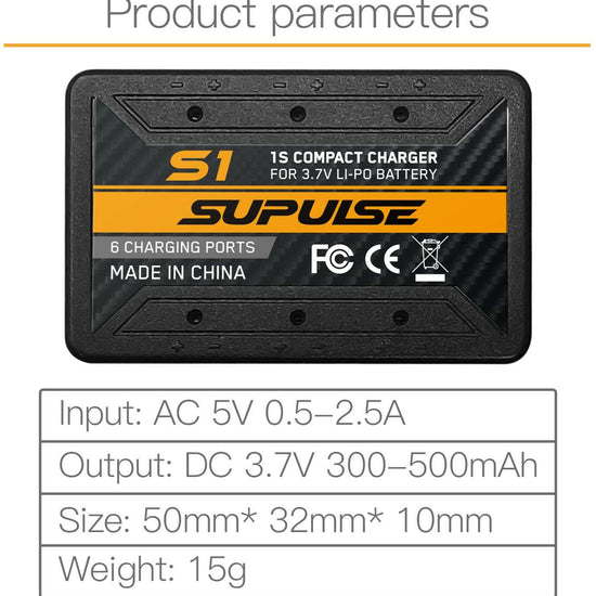 SUPULSE 6-in-1 Lipo Battery Charger 3.7V 1S 1 Cell Micro 6 Ports Compact Charger (S1) - EXHOBBY