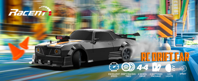 RACENT 1:16 RC Drift Car, 2.4Ghz 4WD 18KM/H Remote Control Car with Spray Mist, 2 Batteries
