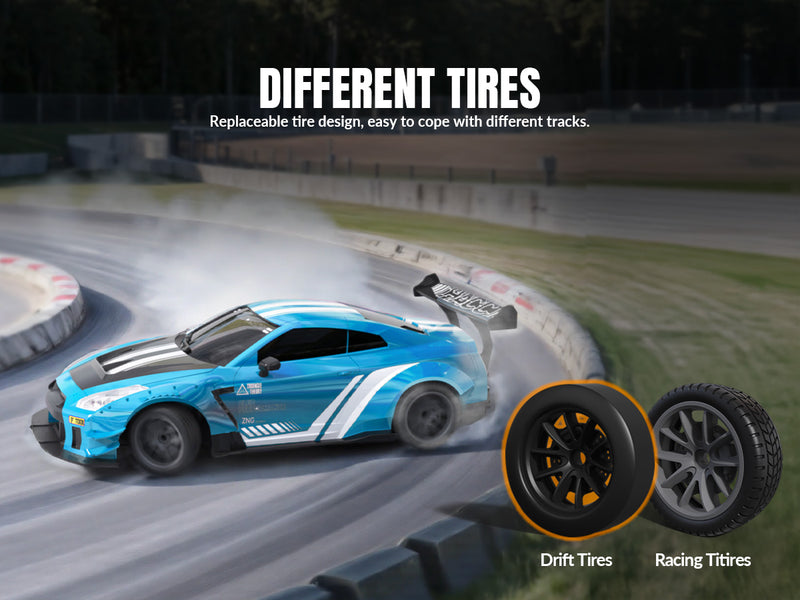 Race 1:20 RC Drift Car 4wd, lumière LED, 2 batteries bleues