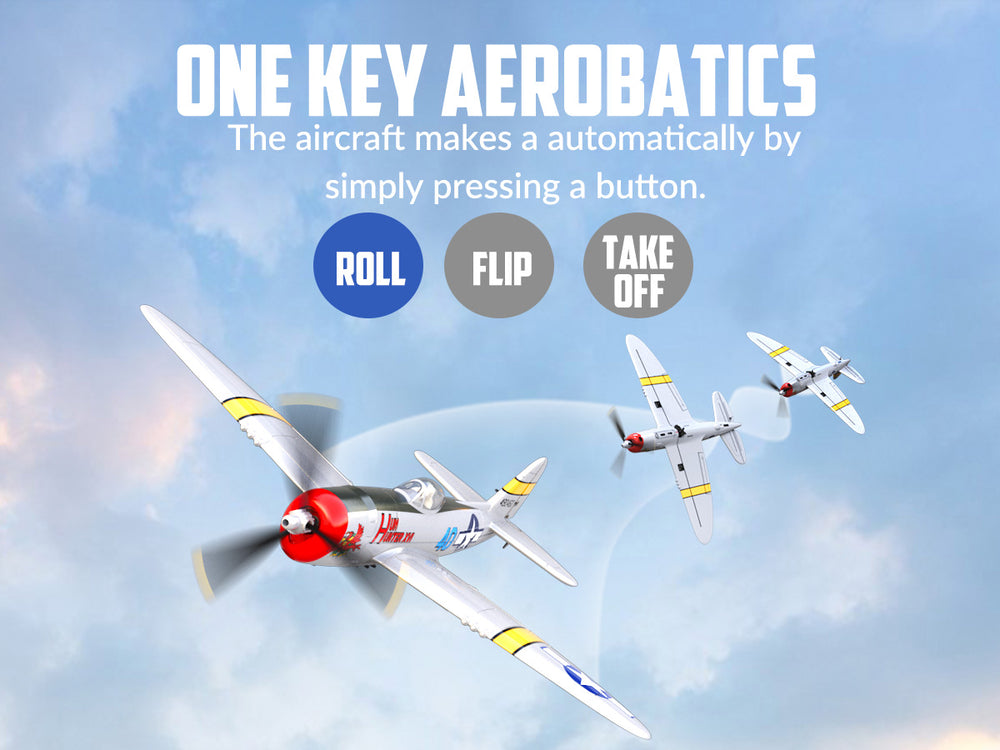 VOLANTEXRC P47 Thunderbolt RC Plane RTF - 4CH Warbird with Gyro & Dual-Alarms (2 Batteries)