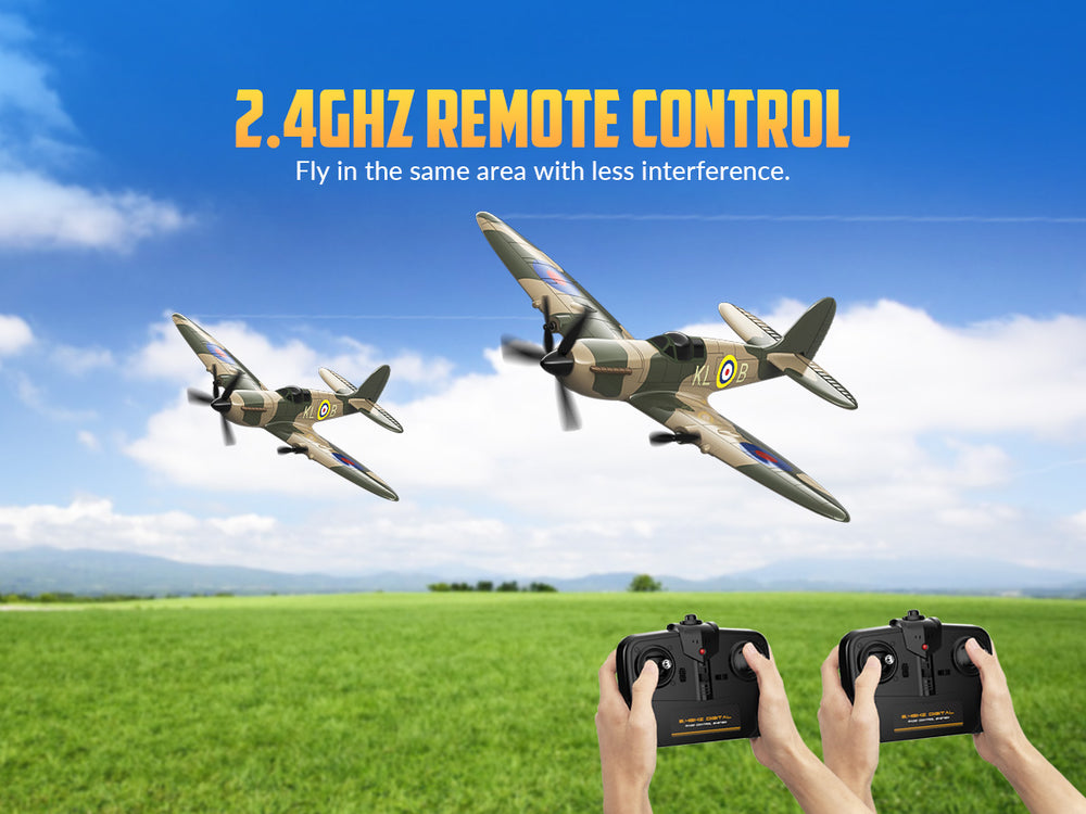VOLANTEXRC 76205 Spitfire RC Plane RTF - 400mm 3CH Warbird de la Seconde Guerre mondiale avec stabilisateur gyroscopique XPilot