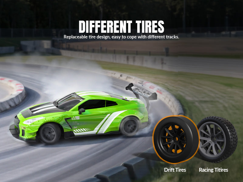 RACENT 1:20 RC Drift Car 4WD, LED Light, 2 Batteries, Dual Motor GREEN