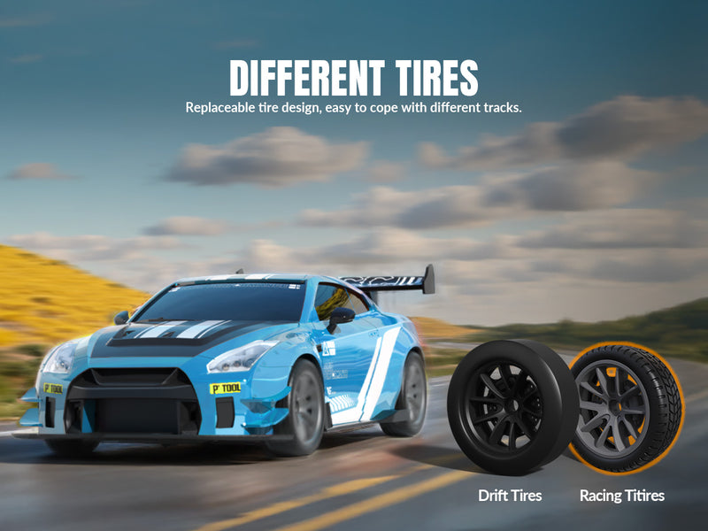 Race 1:20 RC Drift Car 4wd, lumière LED, 2 batteries bleues