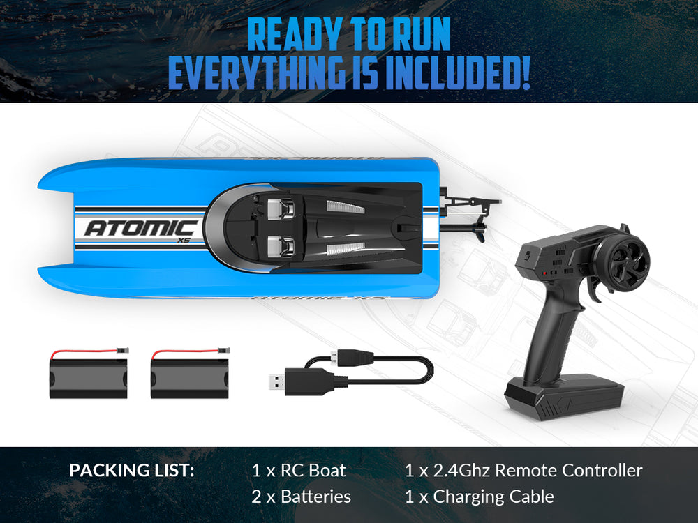 Bateau radiocommandé haute vitesse VolantexRC Atomic XS avec 2 batteries (plus de 20 mph)