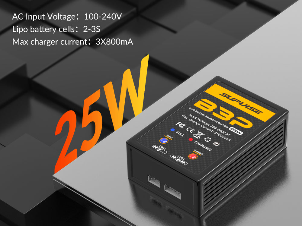 Chargeur de batterie LiPo AC SUPULSE B3P Pro 2S-3S 25W Chargeur d'équilibre RC