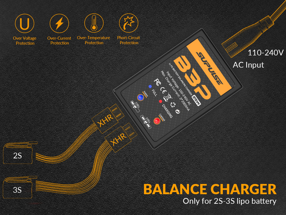 Chargeur de batterie LiPo AC SUPULSE B3P Pro 2S-3S 25W Chargeur d'équilibre RC