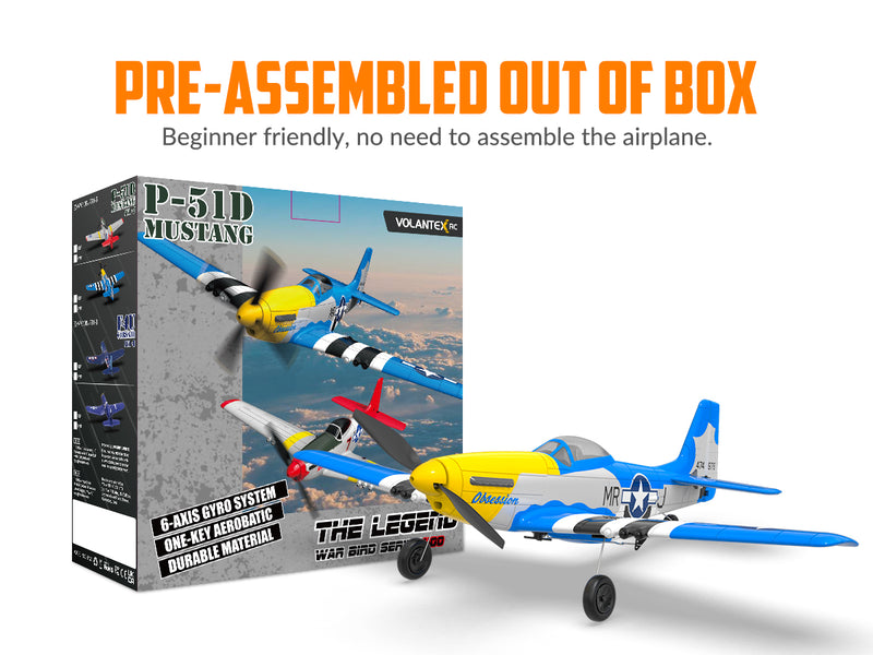 VOLANTEXRC Mustang P51 (RTF) 4CH 400mm avec Gyroscope (15.7'') 76105