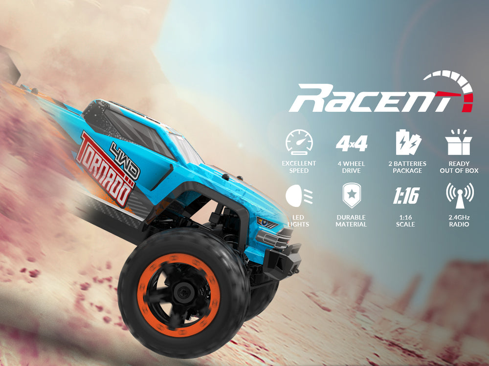 RACENT Blue Tornado 1/16 4WD Voiture RC tout-terrain 30MPH
