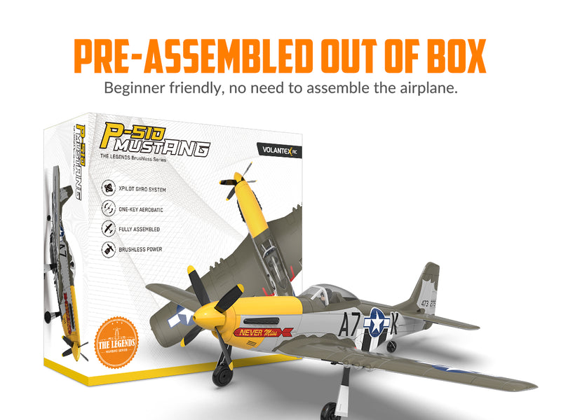 VOLANTEXRC 500MM Mustang P51 Brushless with Gyro Stabilizer 76802