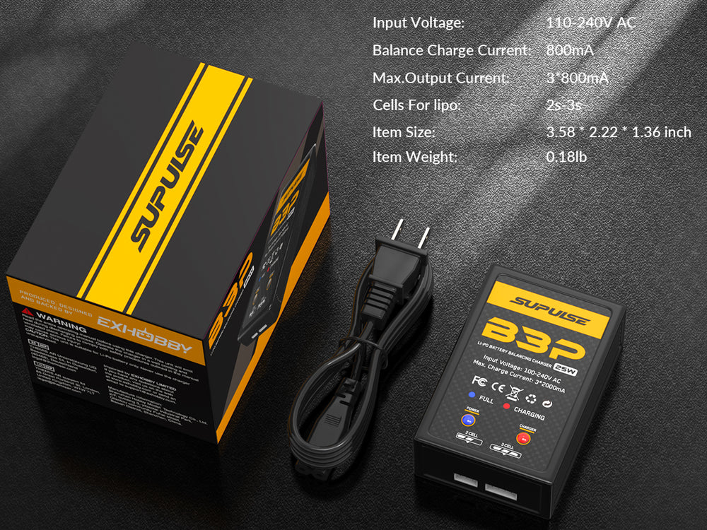 Chargeur de batterie LiPo AC SUPULSE B3P Pro 2S-3S 25W Chargeur d'équilibre RC