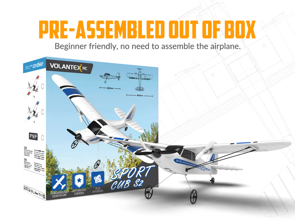 VolantexRC Sport Cub S2 2-CH RC Plane with Gyro Stabilization RTF