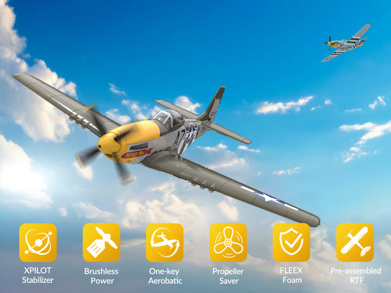 VOLANTEXRC 500MM Mustang P51 Brushless with Gyro Stabilizer 76802