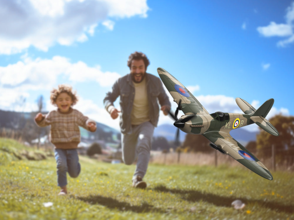 VOLANTEXRC 76205 Spitfire RC Plane RTF - 400mm 3CH Warbird de la Seconde Guerre mondiale avec stabilisateur gyroscopique XPilot