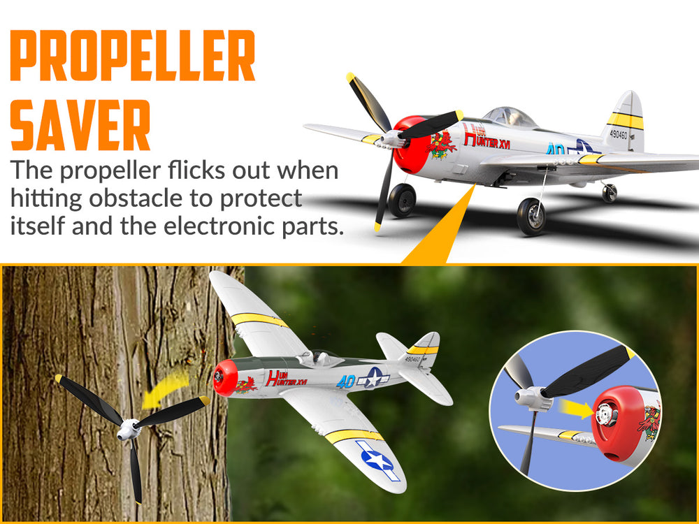 VOLANTEXRC P47 Thunderbolt RC Plane RTF - 4CH Warbird with Gyro & Dual-Alarms (2 Batteries)