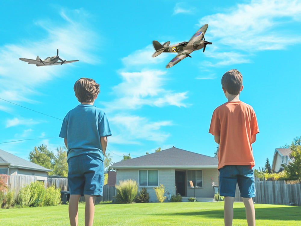 VOLANTEXRC 76205 Spitfire RC Plane RTF - 400mm 3CH Warbird de la Seconde Guerre mondiale avec stabilisateur gyroscopique XPilot