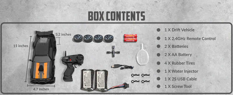 RACENT 1:16 RC Drift Car, 2.4Ghz 4WD 18KM/H Remote Control Car with Spray Mist, 2 Batteries