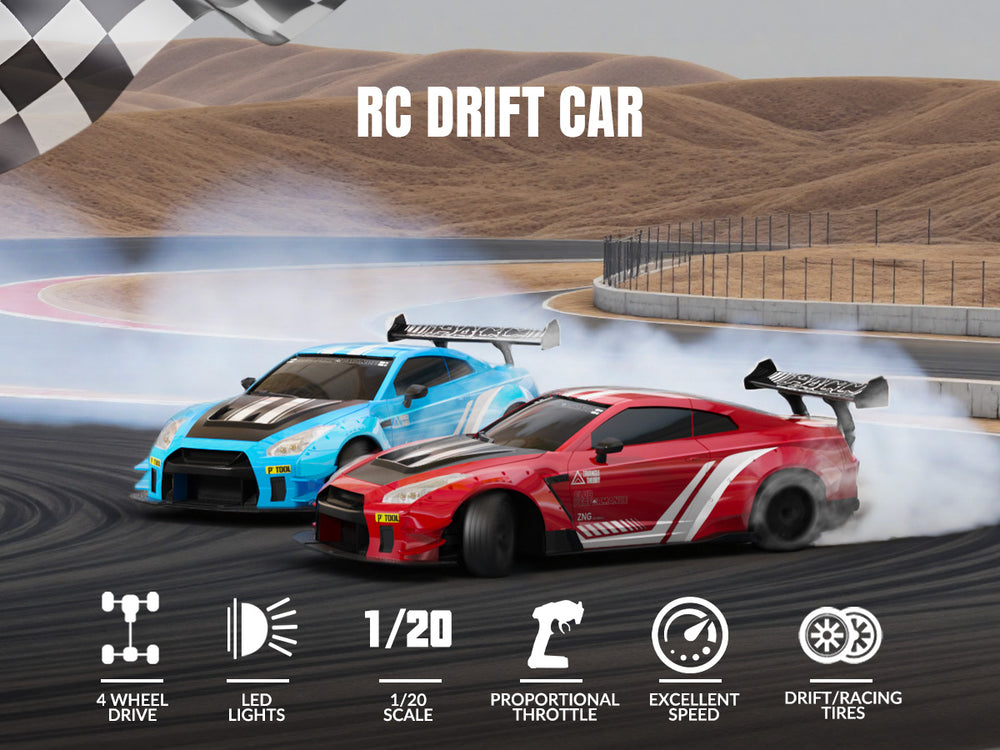 RACENT 1/20 4WD RC Drift Car - Échappement à brume & Proportionnel (ROUGE)