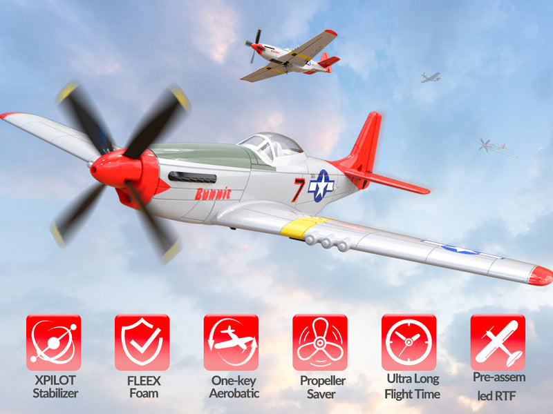 VOLANTEXRC Mustang P51 Rouge (RTF) 4CH 400mm Pour Débutant (15.7'') 76105