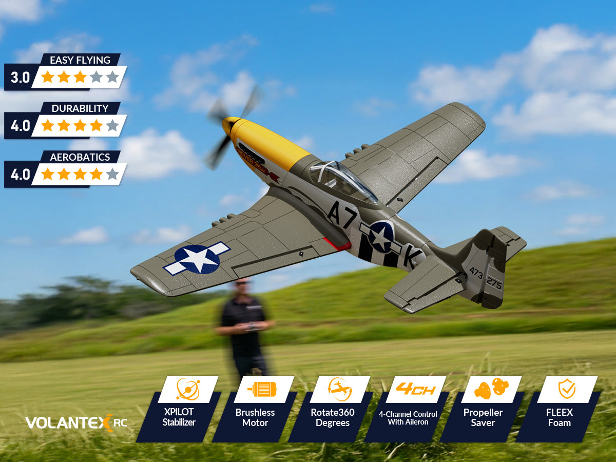 VOLANTEXRC 500MM Mustang P51 Brushless with Gyro Stabilizer 76802