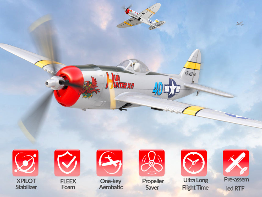 VOLANTEXRC P47 Thunderbolt RC Plane RTF - 4CH Warbird with Gyro & Dual-Alarms (2 Batteries)