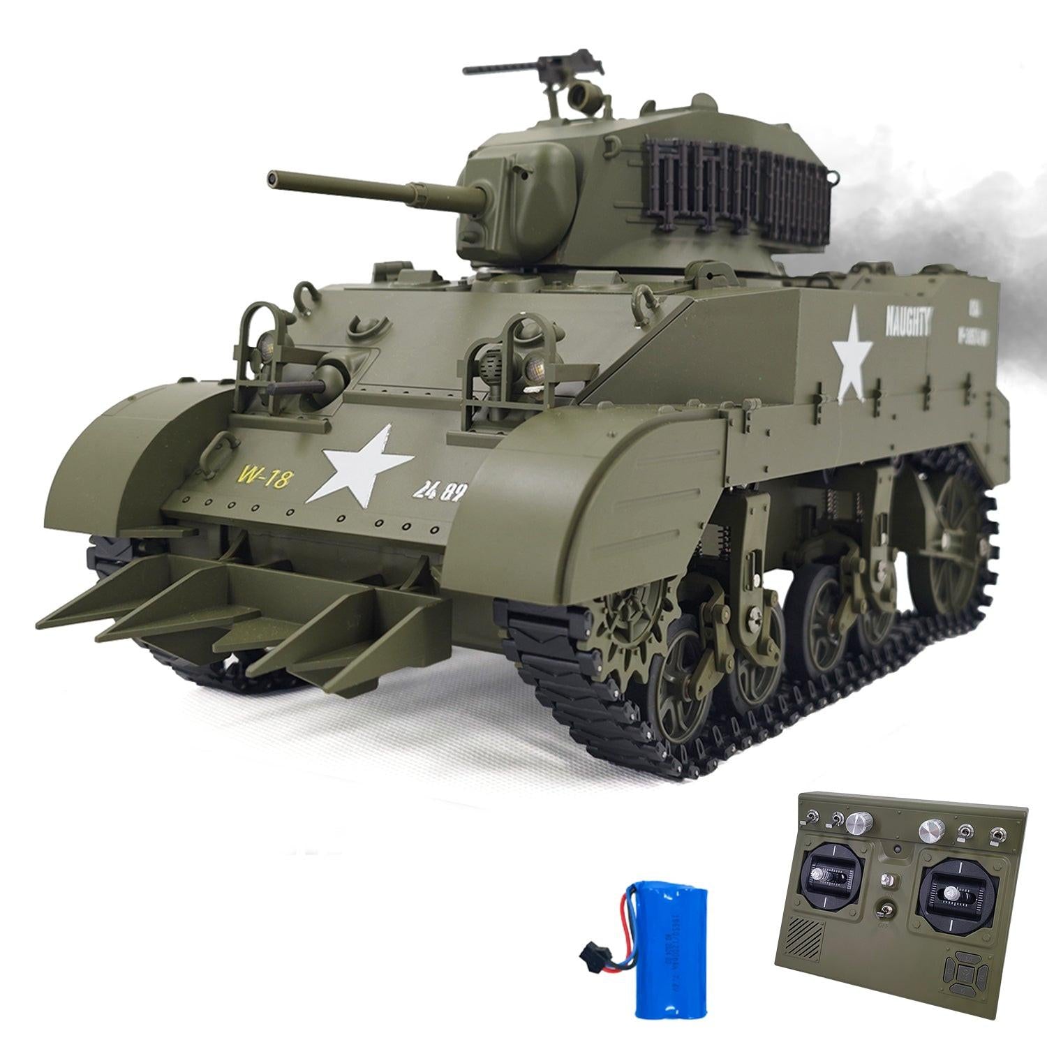 RACENT 1:16 RC Tank US M5A1 Stuart, with Smoke,360 Degrees