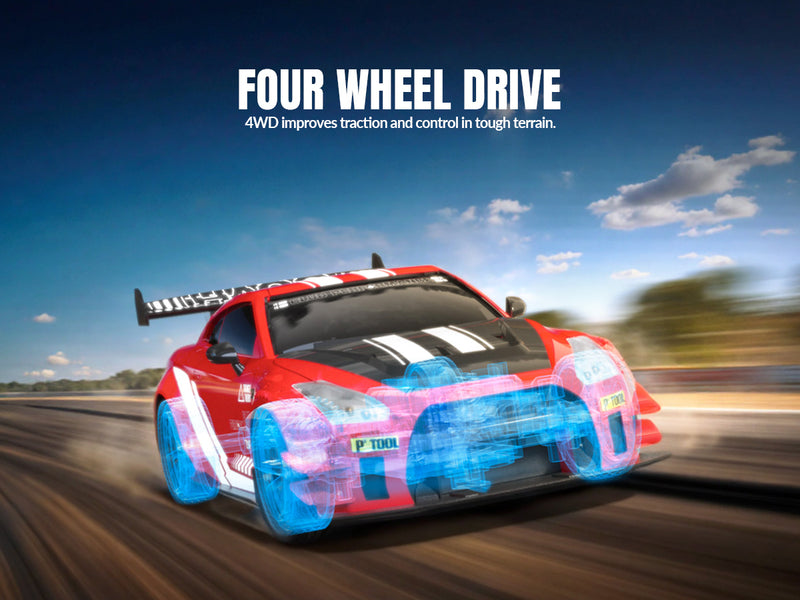 RACENT 1:20 RC Drift Car 4WD, 2 Batteries, Dual Motor RED