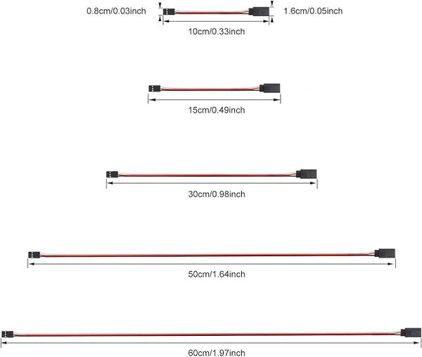 30-Piece Male to Female Servo Extension Cable Set 5 Sizes