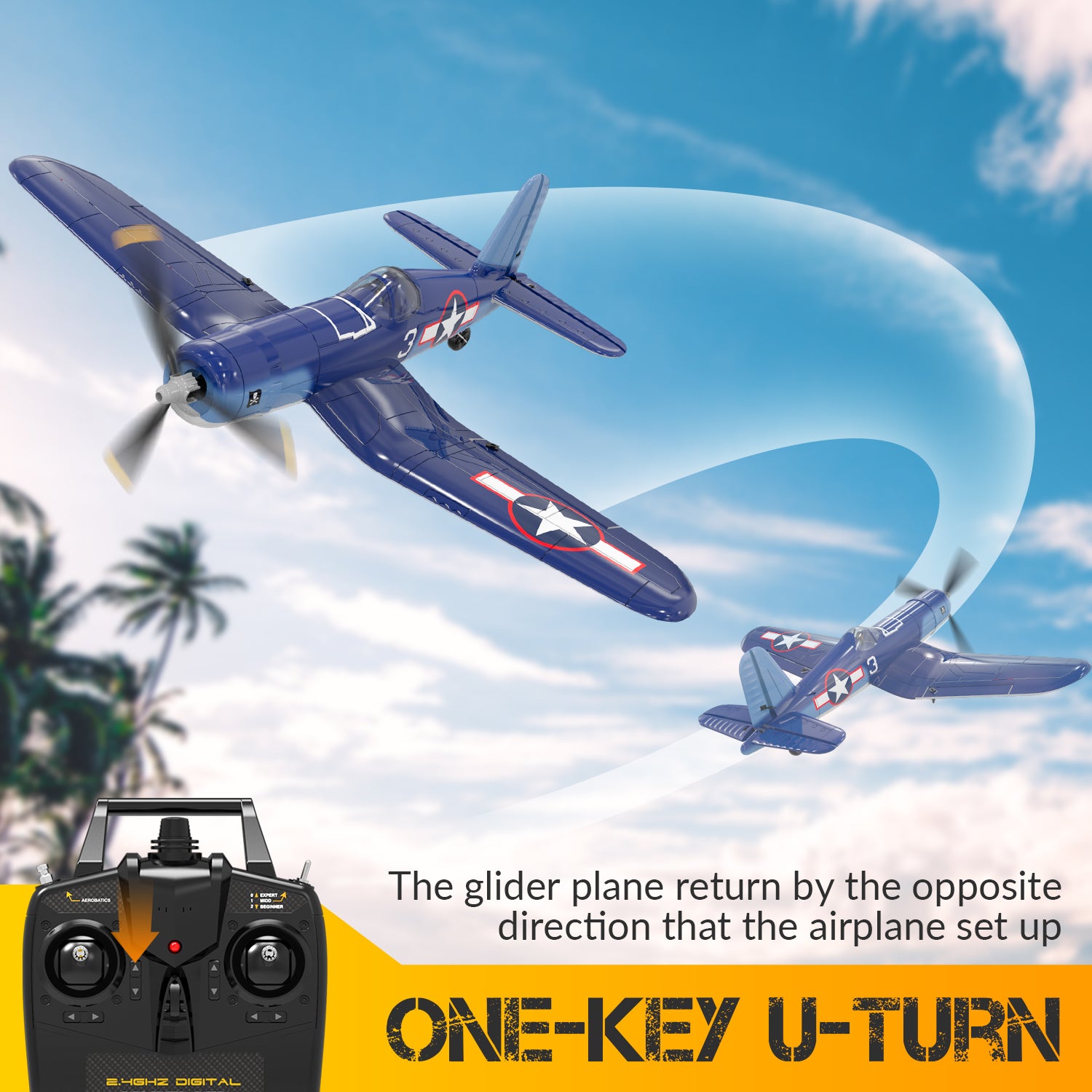 Corsair RC Warbird model plane flying in the air - perfect gift for aviation enthusiasts