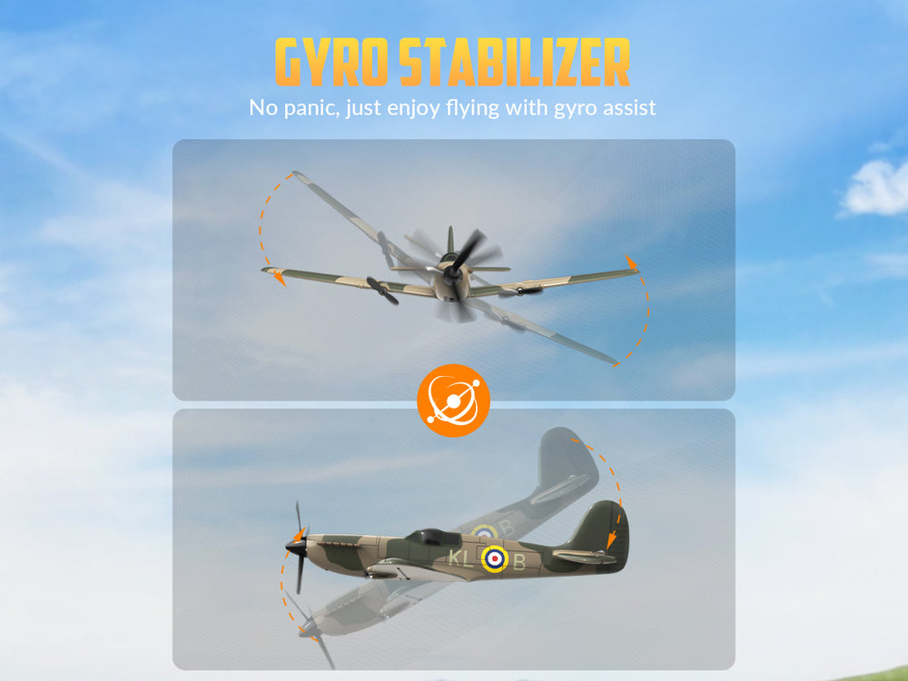 VOLANTEXRC 76205 Spitfire RC Plane RTF - 400mm 3CH Warbird de la Seconde Guerre mondiale avec stabilisateur gyroscopique XPilot