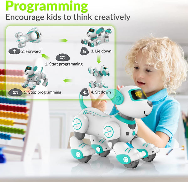 STEMTRON Jouet pour chien robot télécommandé interactif et intelligent programmable pour enfants (rose)