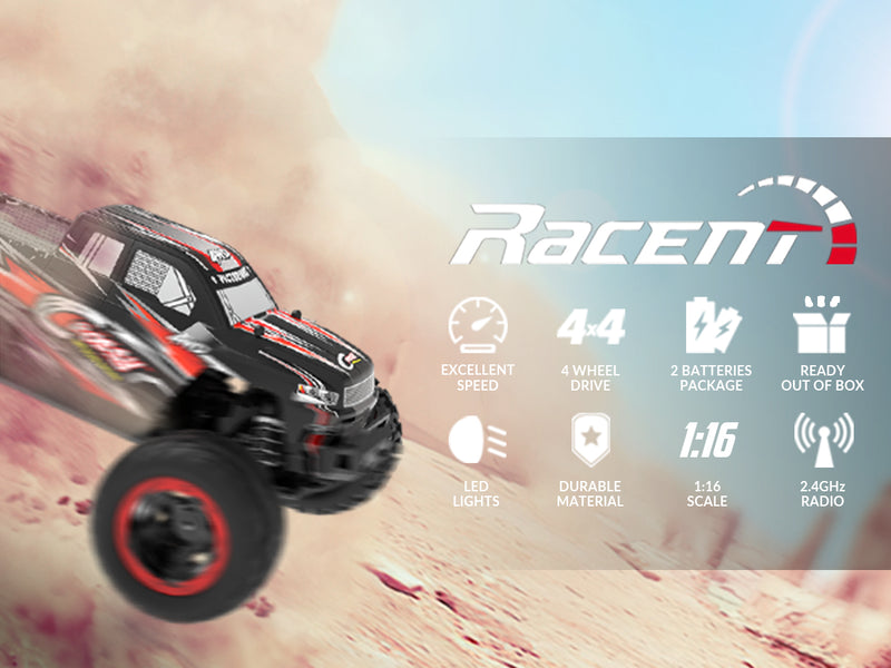 Racent Voiture télécommandée 4WD Off-Road RC Monster Truck Échelle 1:16 30MPH Haute Vitesse Véhicule RC Tout Terrain pour Enfants ou Adultes (785-5) (Rouge)