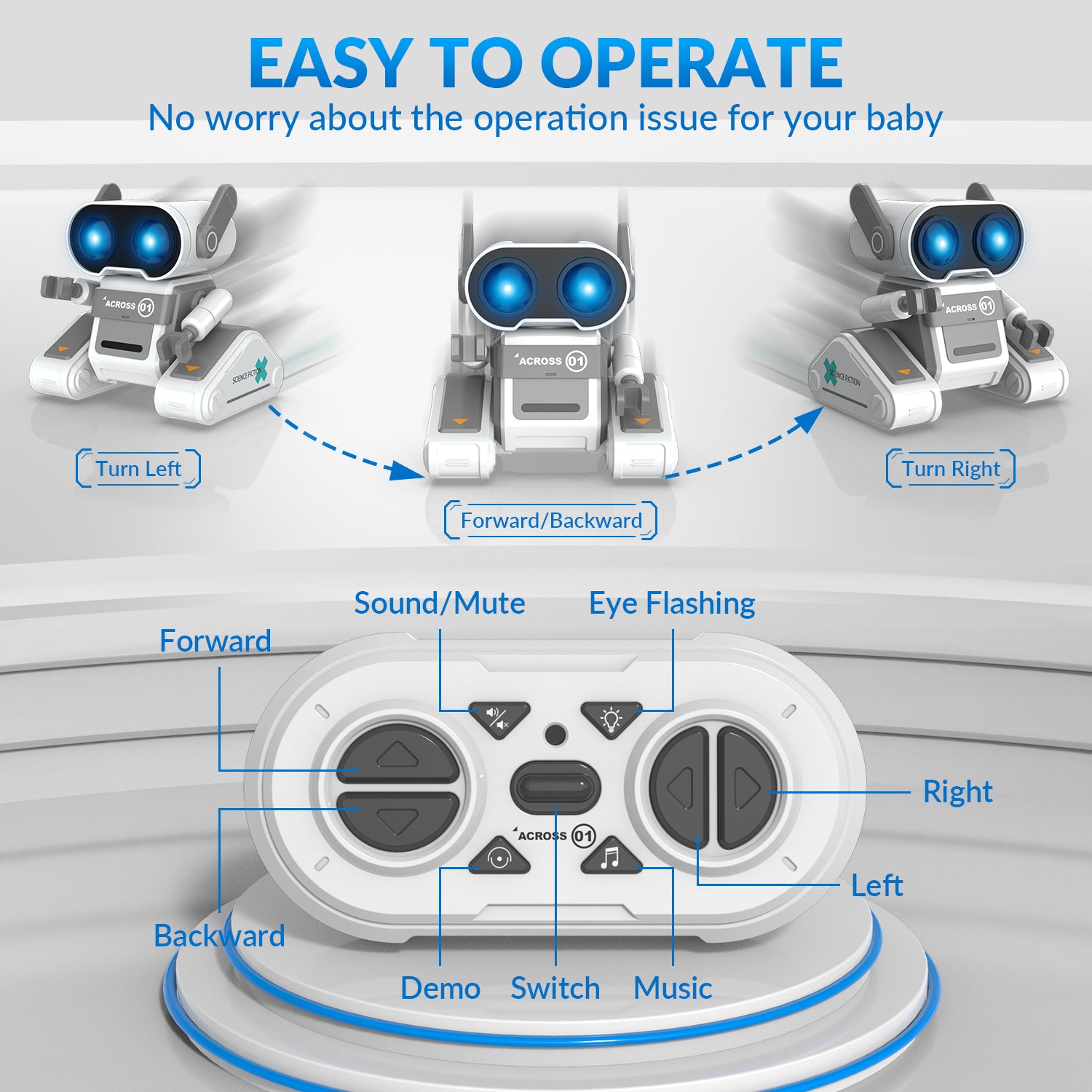 STEMTRON Rechargeable RC Robot Toys with Auto Demo, Dance Moves, Music for Kids (Grey)-EXHOBBY LIMITED.