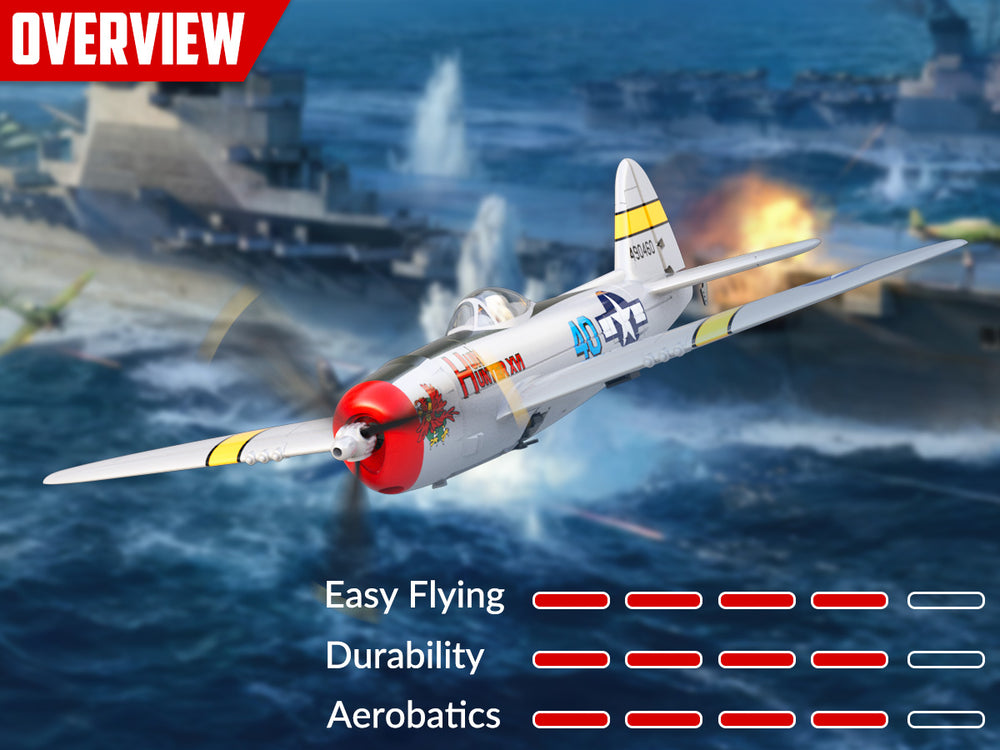 VOLANTEXRC P47 Thunderbolt RC Plane RTF - 4CH Warbird with Gyro & Dual-Alarms (2 Batteries)