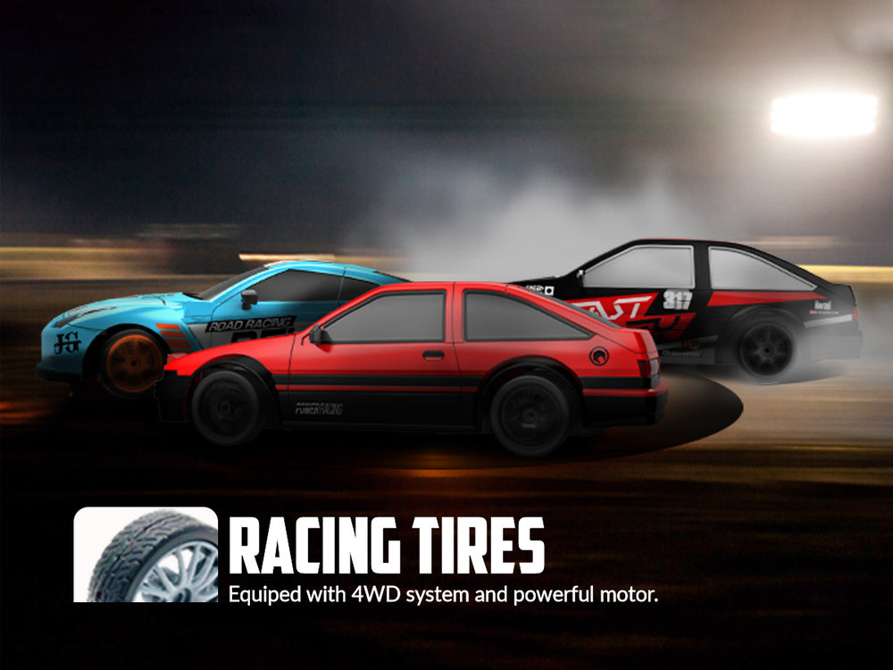 RACENT Drift Master: 1:24 Scale 4WD RC Car, 10MPH with LED Lights, Racing & Drifting Wheels