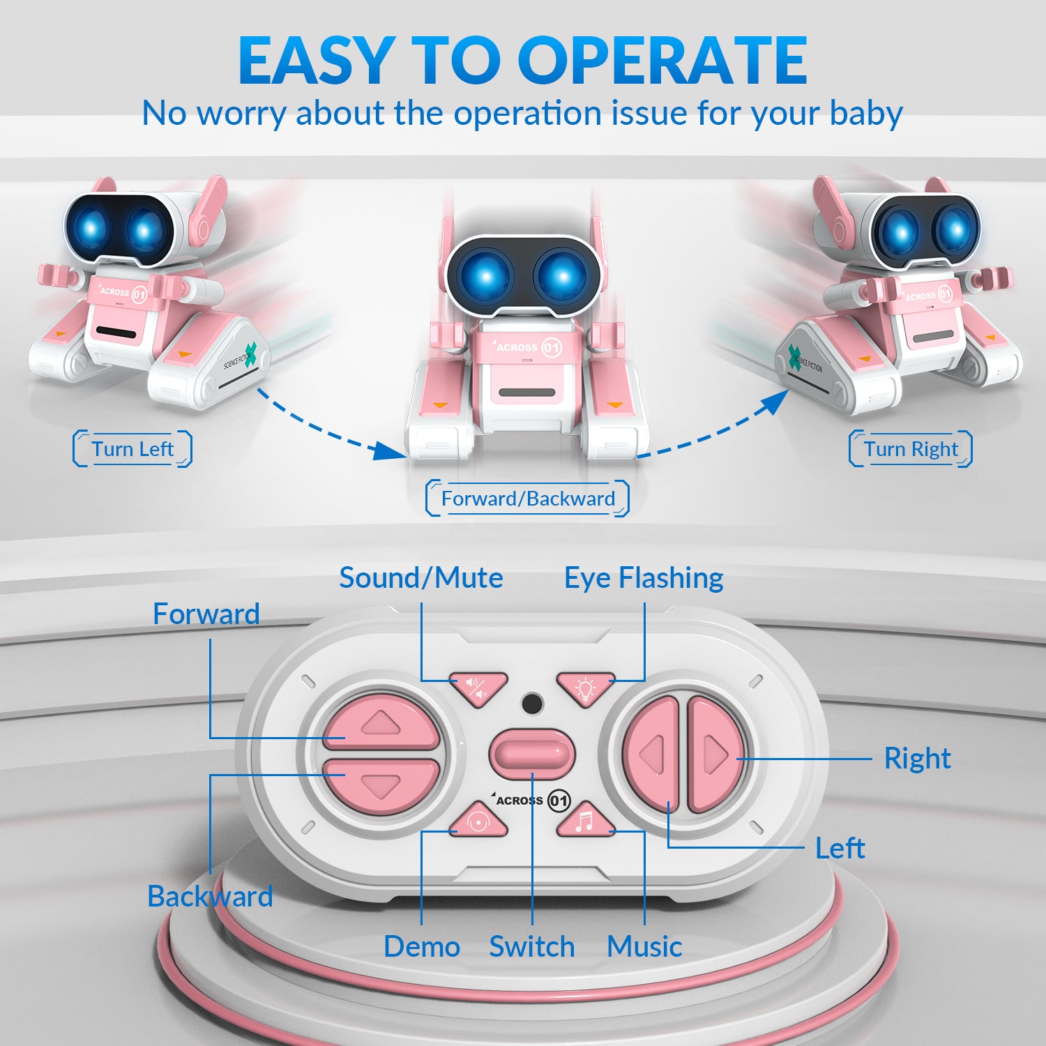 STEMTRON Rechargeable RC Robot Toys with Auto Demo, Dance Moves, Music for Kids (Pink)-EXHOBBY LIMITED.