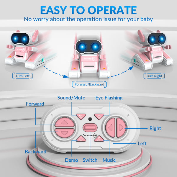 STEMTRON Rechargeable RC Robot Toys with Auto Demo, Dance Moves, Music for Kids (Pink)