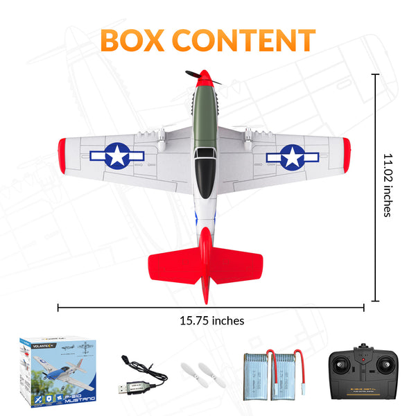 VOLANTEXRC P-51D Mustang 2-Ch avion débutant avec stabilisateur gyroscopique (762-3) RTF