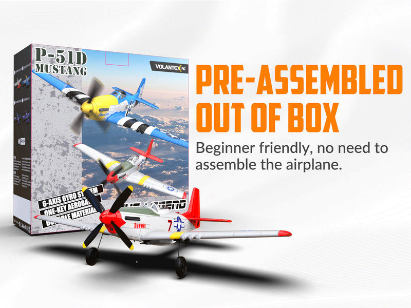 VOLANTEXRC Mustang P51 Rouge (RTF) 4CH 400mm Pour Débutant (15.7'') 76105