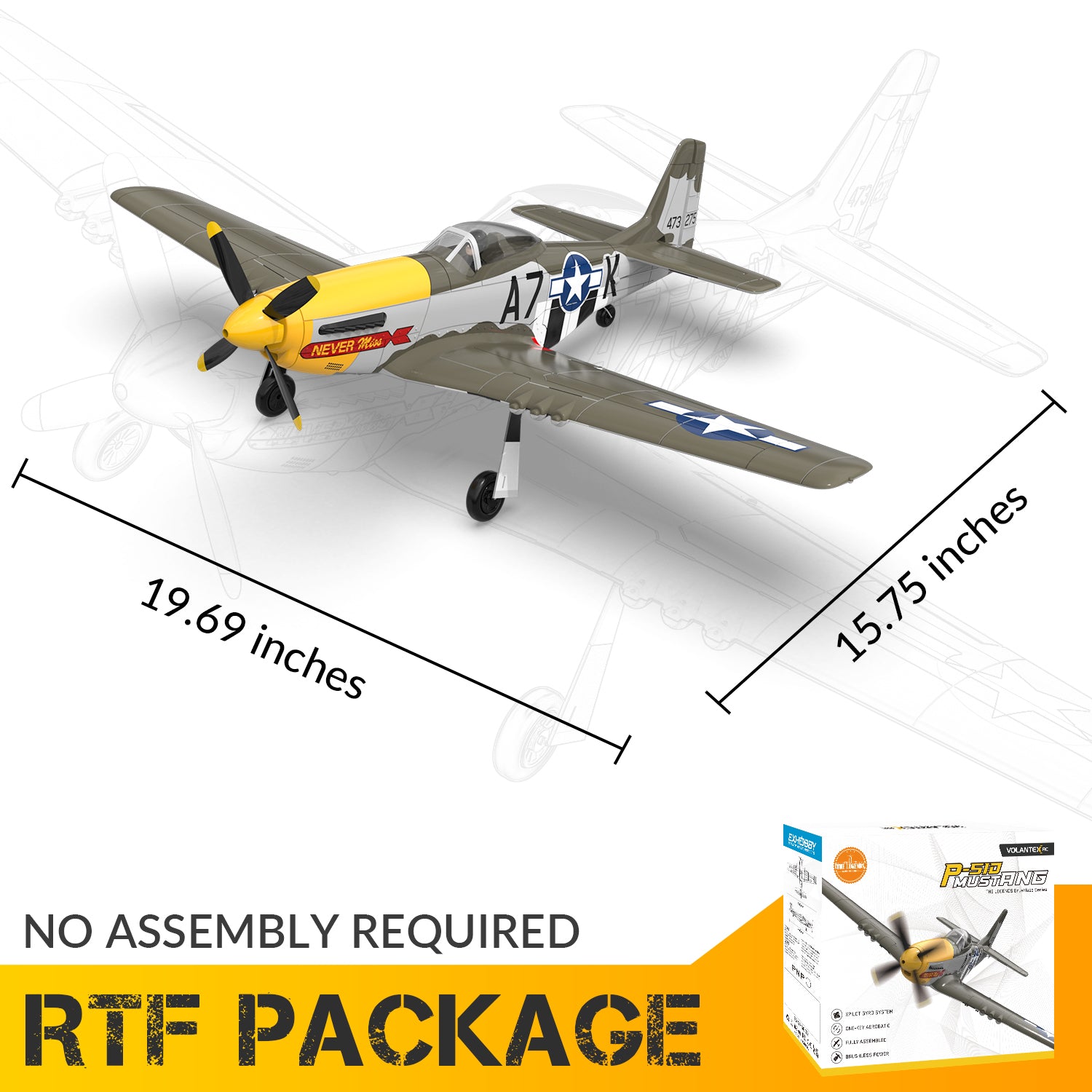 VOLANTEXRC 500mm P-51D Mustang (76802) PNP without Radio, Battery & Charger-EXHOBBY LIMITED.