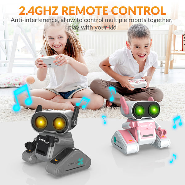 STEMTRON Rechargeable RC Robot Toys with Auto Demo, Dance Moves, Music for Kids (Black)