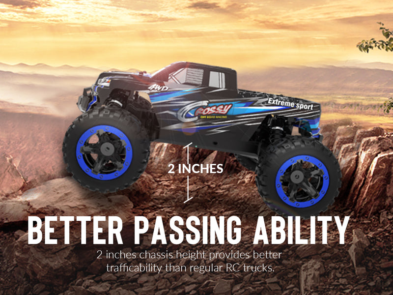 Racent Voiture télécommandée 4WD Off-Road RC Monster Truck Échelle 1:16 30MPH Haute Vitesse Véhicule RC Tout Terrain pour Enfants ou Adultes (785-5) (Bleu)