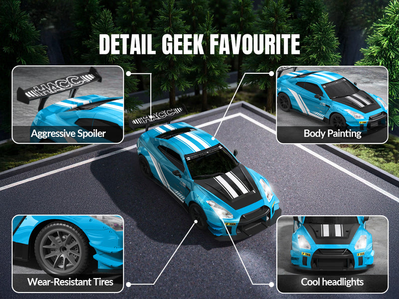 Race 1:20 RC Drift Car 4wd, lumière LED, 2 batteries bleues