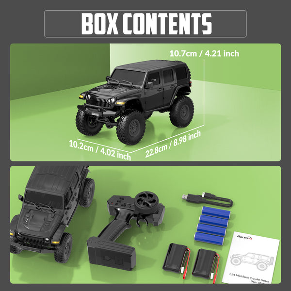 RACENT 1/24 Crawler RC Monster Truck Escalade avec lumière LED (787-1 Noir)