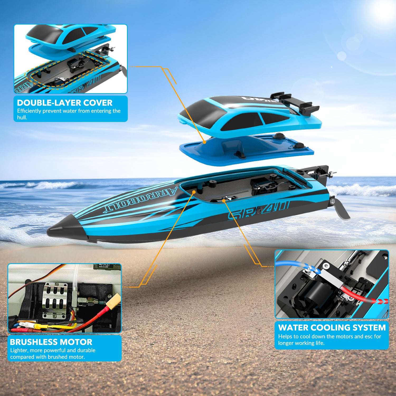 VOLANTEXRC Arrobolt SR40 Brushless 30+MPH Fast RC Boat, High Speed RC Boat for Adults (79705-blue)-EXHOBBY LIMITED.