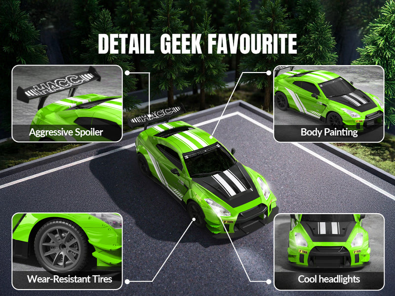 RACENT 1:20 RC Drift Car 4WD, LED Light, 2 Batteries, Dual Motor GREEN