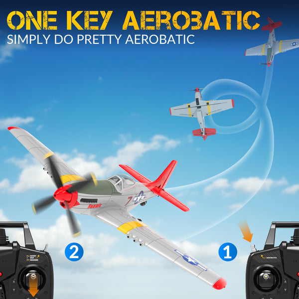 VOLANTEXRC P51D Mustang 4Ch Avions RC débutants avec stabilisateur Xpilot One-key Aerobatic (761-5) RTF